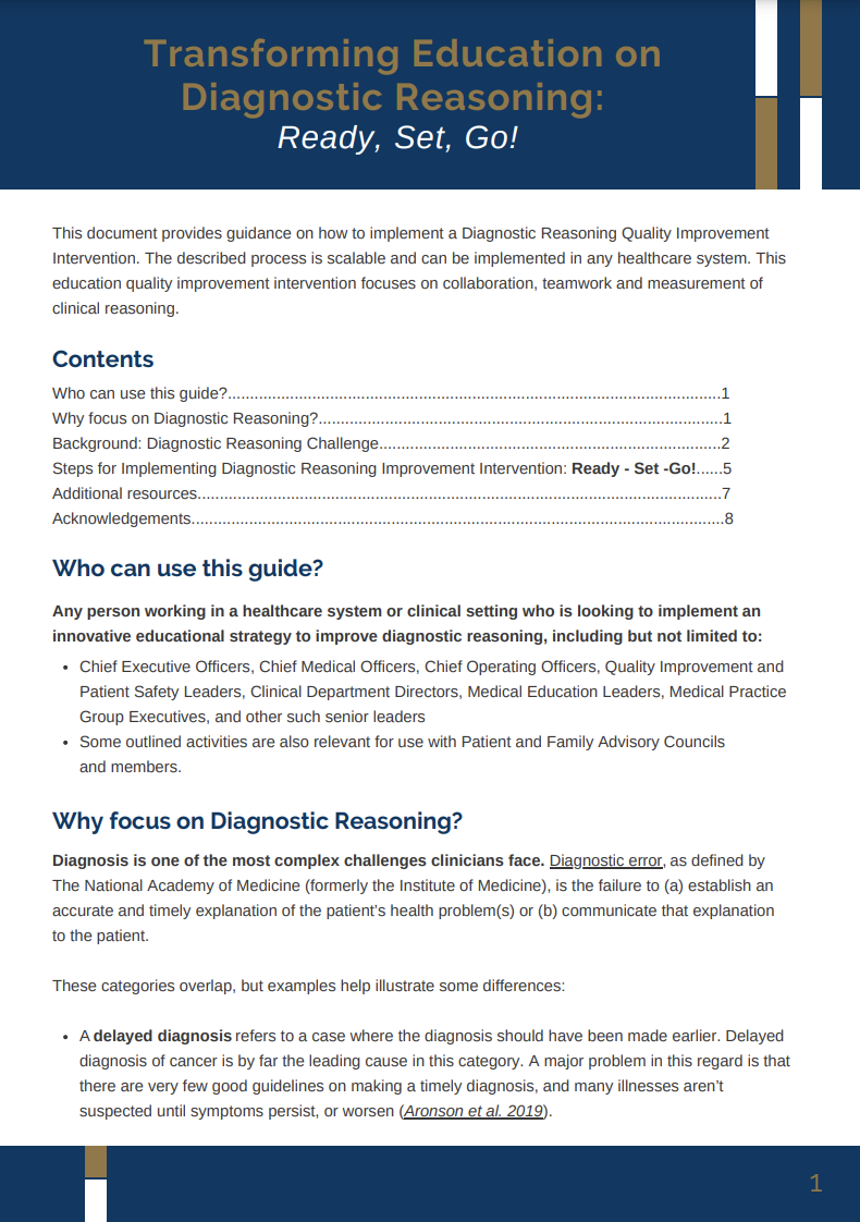 New Implementation Guide Focuses on Transforming Education of Diagnostic  Reasoning